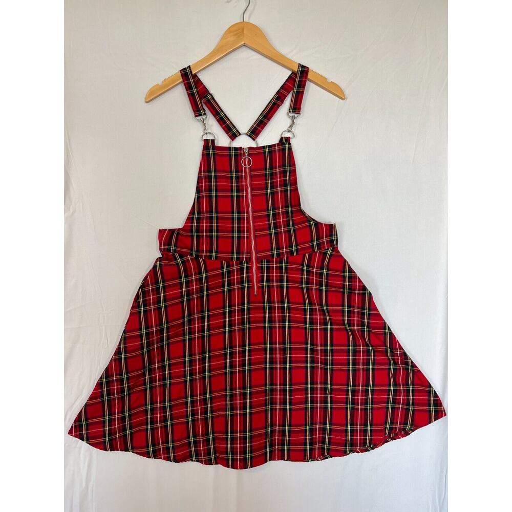 Hot Topic Plaid O-Ring Skirtall Overall Dress Womens Small Pockets Red Black - Picture 2 of 13